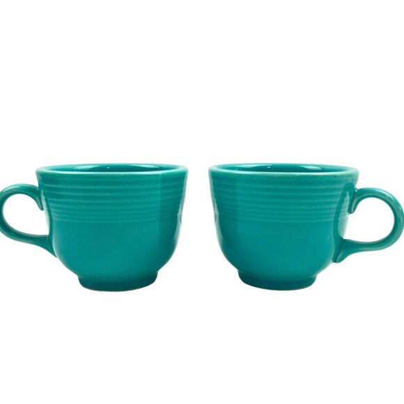 Fiesta HLC Homer Laughlin Set of 2 Coffee Teacup Mugs Turquoise Made in USA - Picture 8 of 15